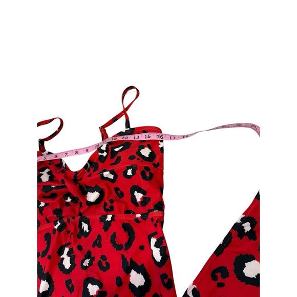 Long Tall Sally Twist Front Tankini Swimsuit Red Leopard Womens 12 - Picture 7 of 10
